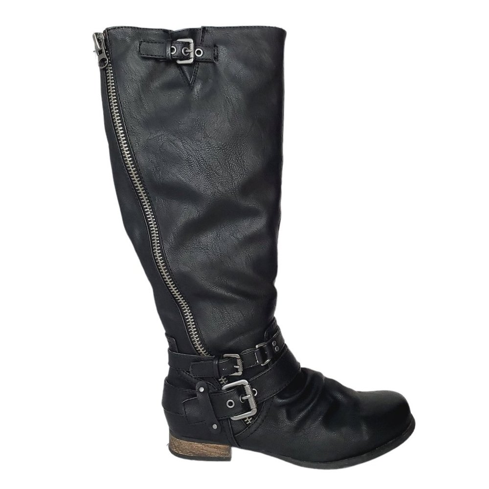 Arnold Churgin Boots Genuine Leather Moto Zip Slouchy Black 38